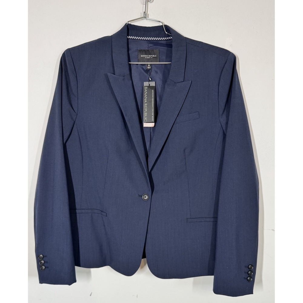 Banana Republic Italian Washable Wool Blazer Coat #267508 Navy Size 18 Stretchy